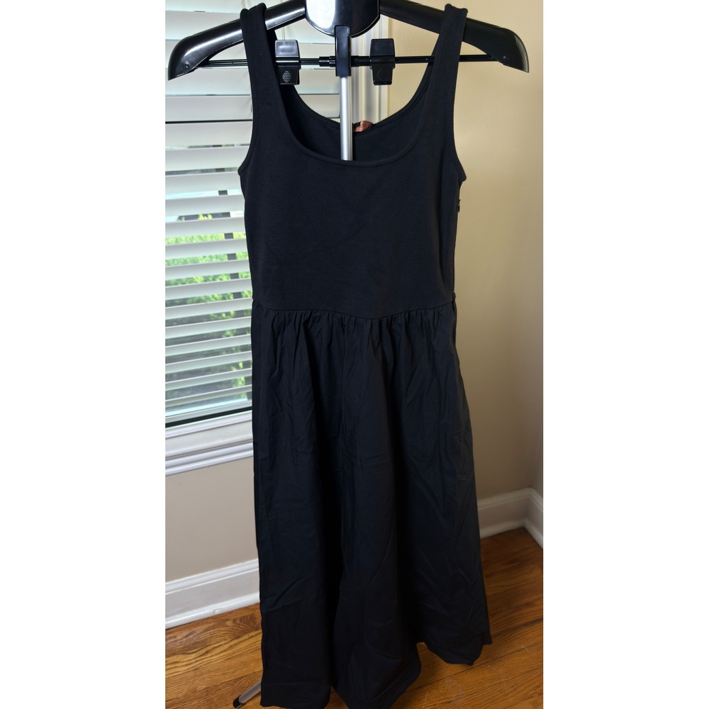 Quince Cotton Mixed Media Tank Dress Black XS Midi Sleeveless NWT